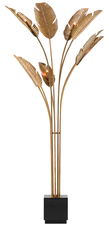 Currey and Company - Nine Light Floor Lamp - Tropical Collection - Vintage Brass/Black- Union Lighting Luminaires Decor