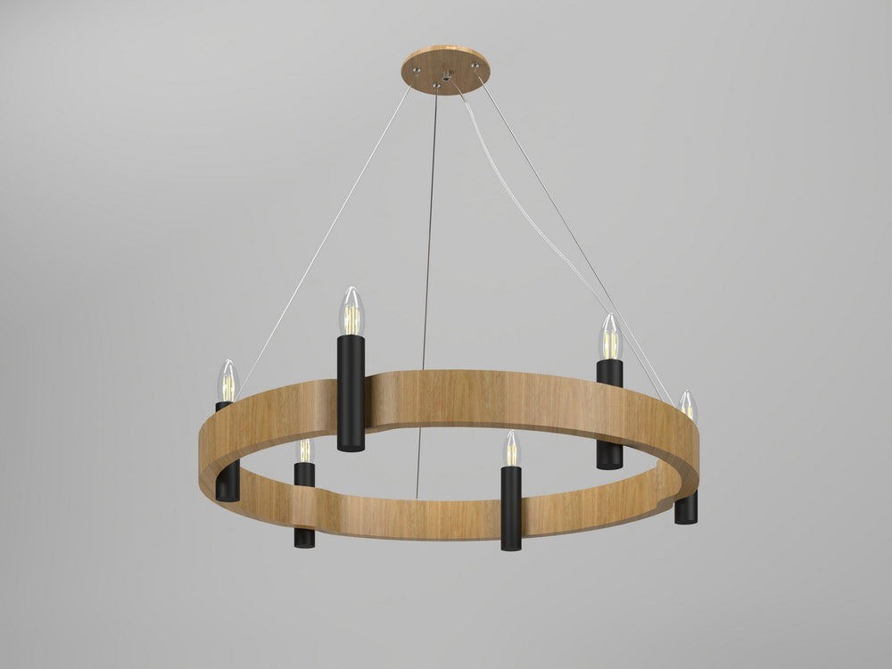 Accord Lighting - Six Light Pendant - Flow - Louro Freijo- Union Lighting Luminaires Decor