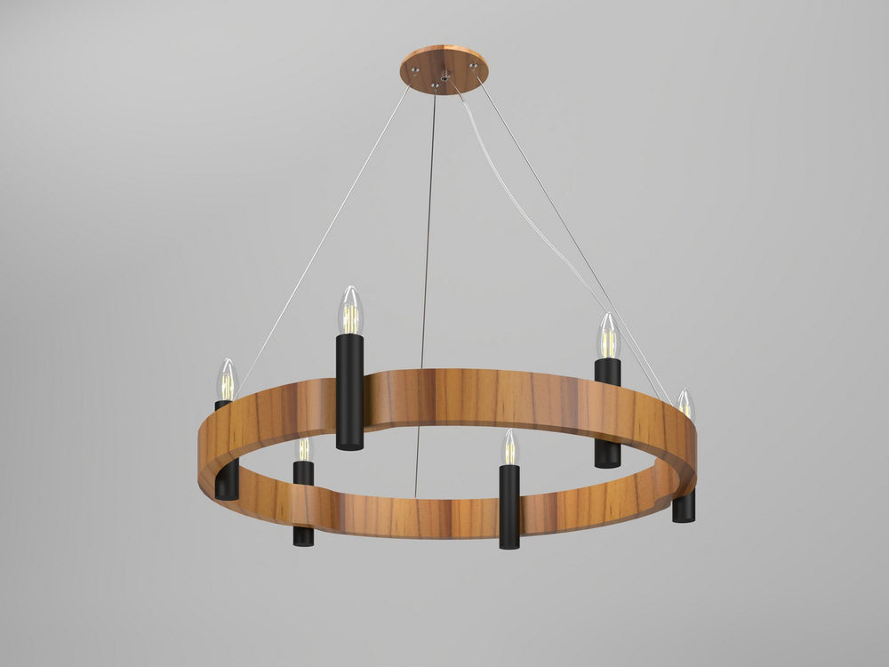 Accord Lighting - Six Light Pendant - Flow - Teak- Union Lighting Luminaires Decor