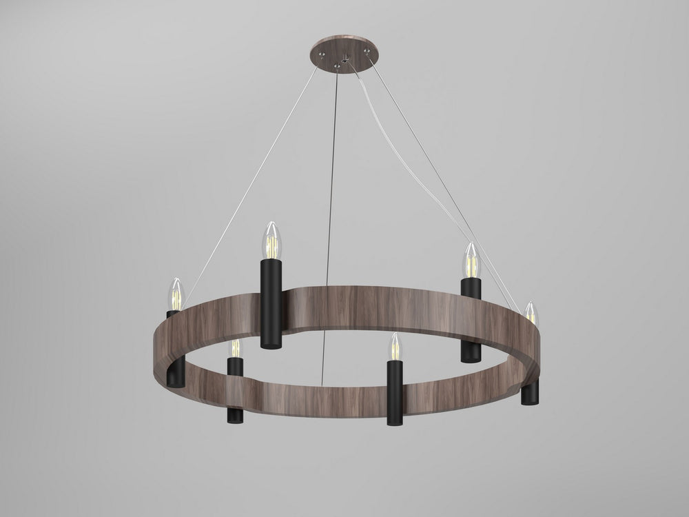 Accord Lighting - Six Light Pendant - Flow - American Walnut- Union Lighting Luminaires Decor