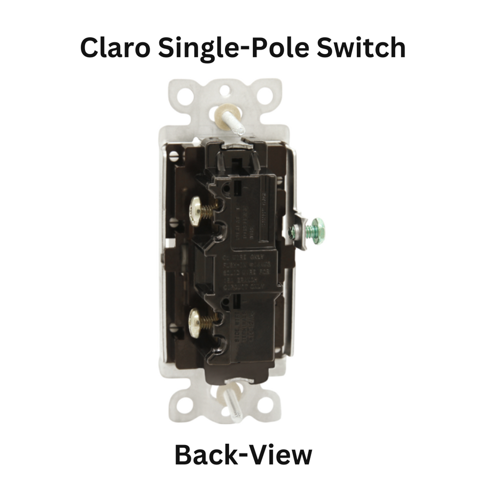 Lutron Claro General Purpose Switch, 15A, 120/277V, Single-Pole Application, On/Off Rocker Switch, CA-1PS-WH, Gloss White, Back-View - Union Lighting and Décor
