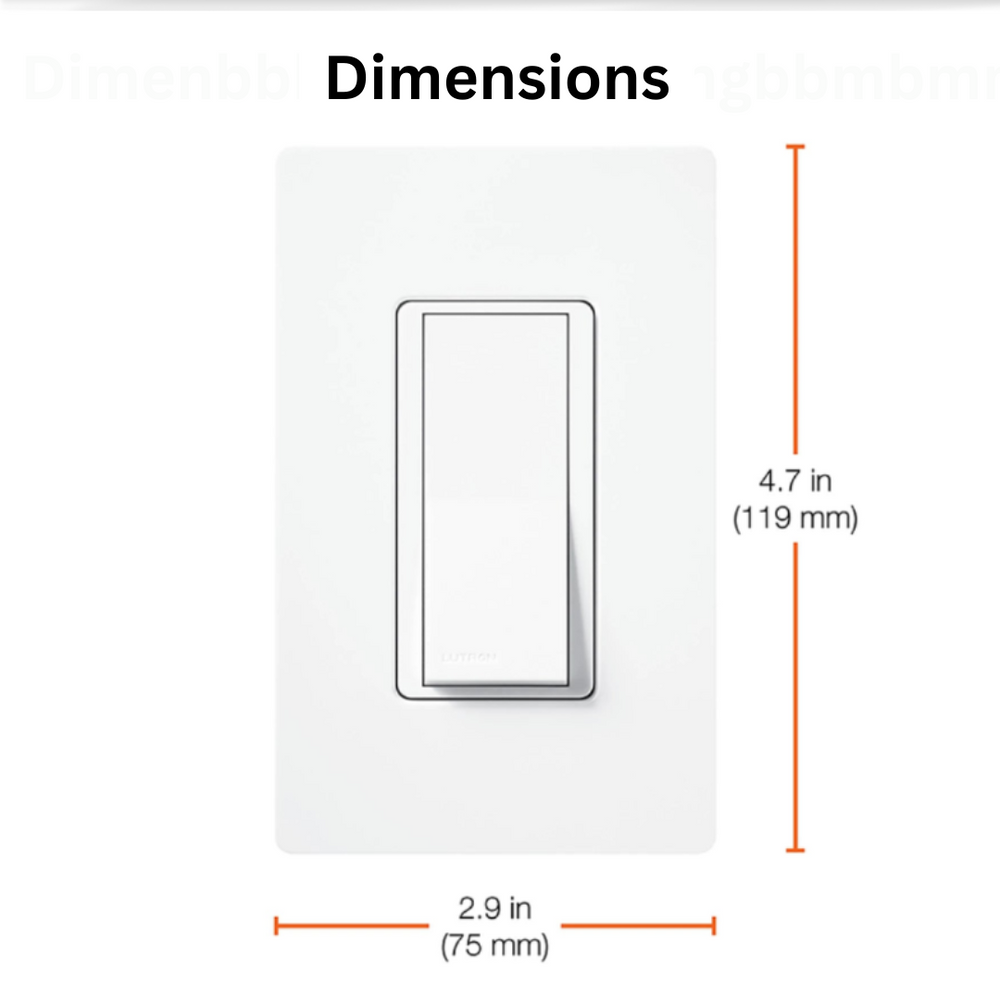 Lutron Claro General Purpose Switch, 15A, 120/277V, Single-Pole Application, On/Off Rocker Switch, CA-1PS-WH, Gloss White, Dimensions with Wall Plate- Union Lighting and Décor