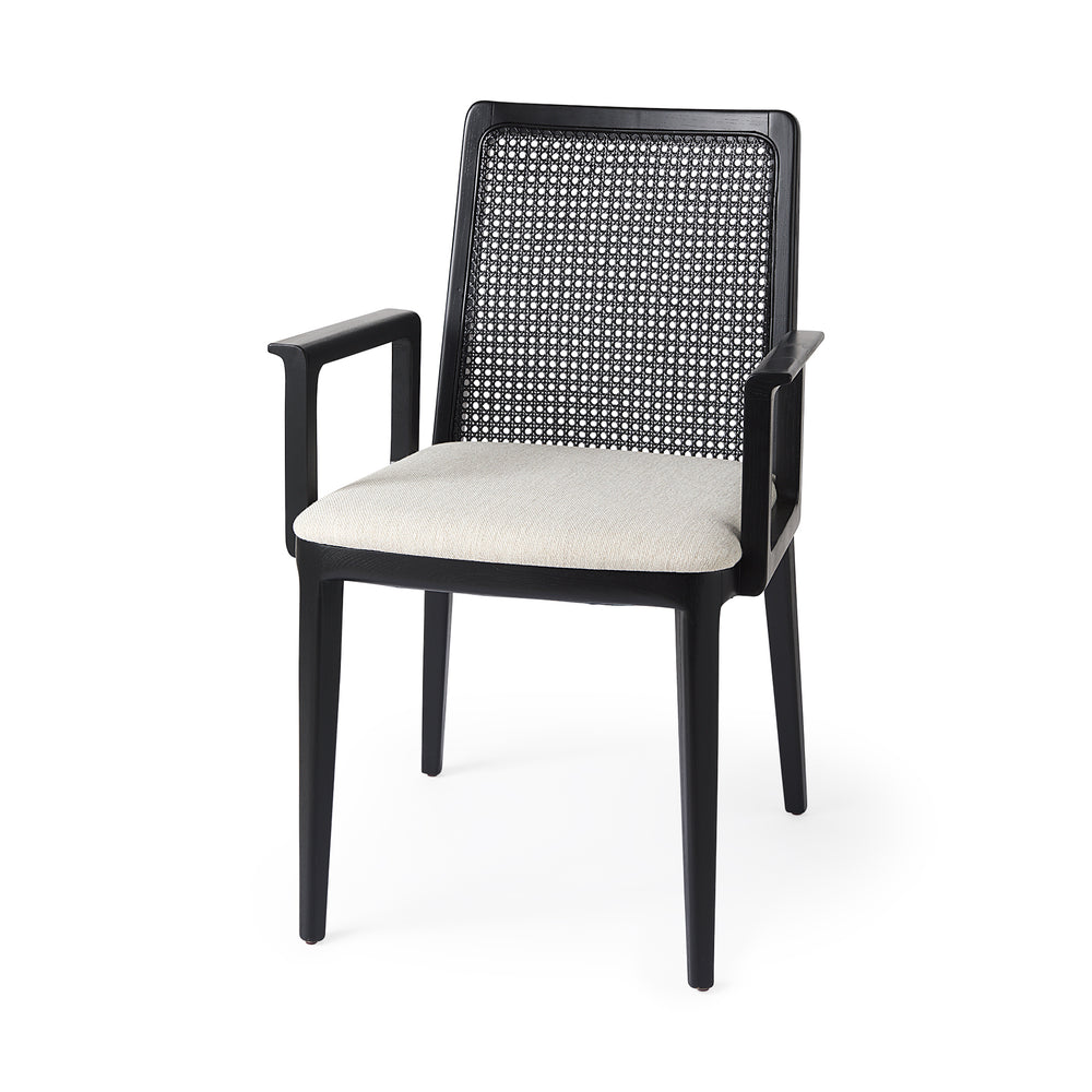 Chaise de salle à manger avec accoudoirs et dossier en rotin Clara