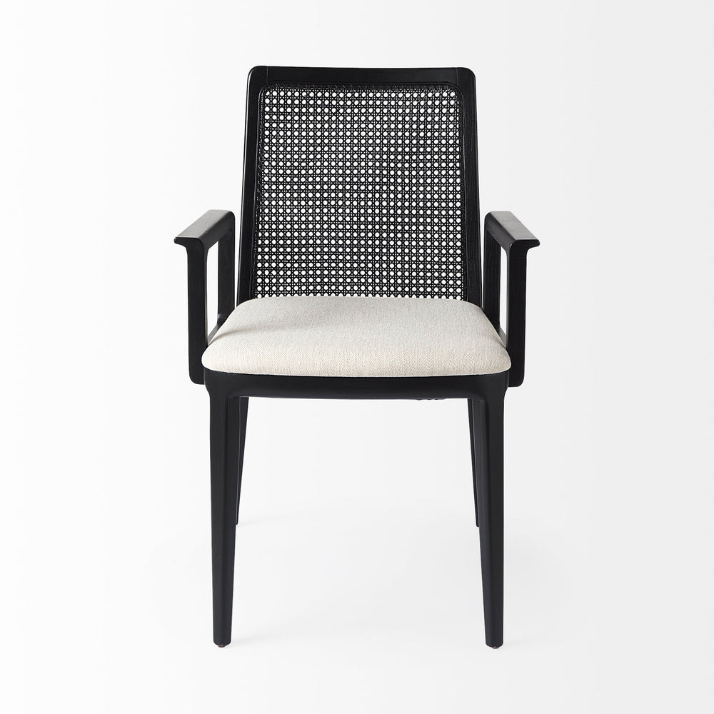Chaise de salle à manger avec accoudoirs et dossier en rotin Clara