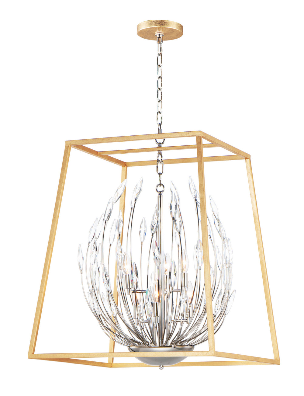 Maxim - Six Light Pendant - Bouquet - Polished Nickel / Gold Leaf- Union Lighting Luminaires Decor