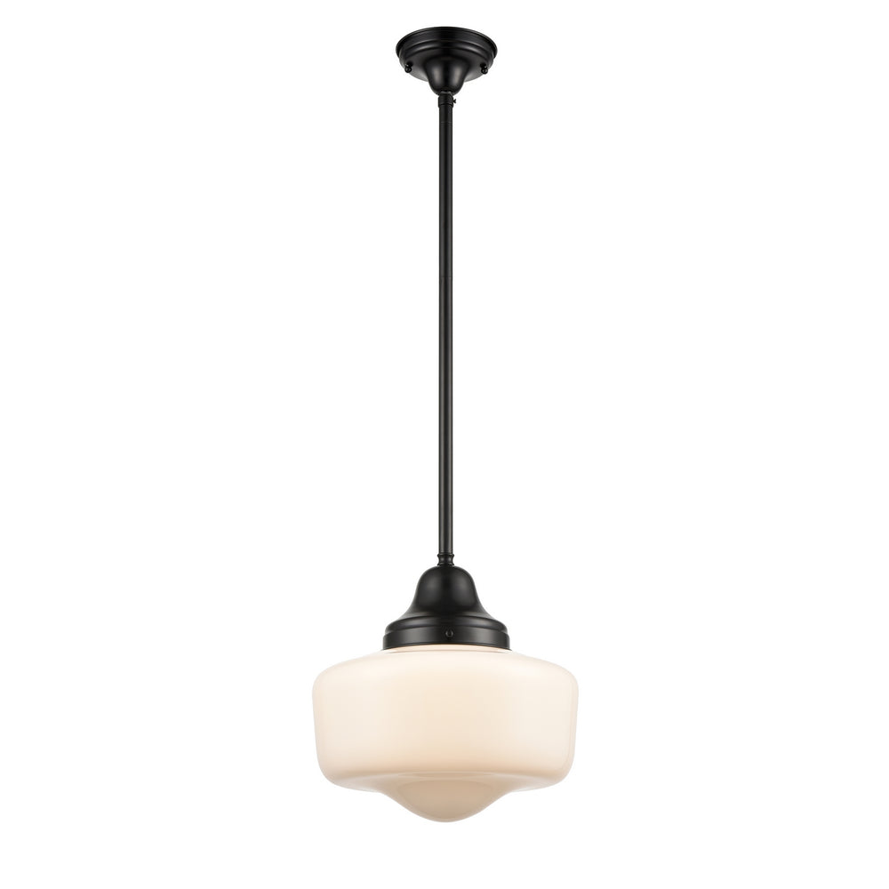 DVI Canada - One Light Pendant - Schoolhouse - Ebony With True Opal Glass- Union Lighting Luminaires Decor