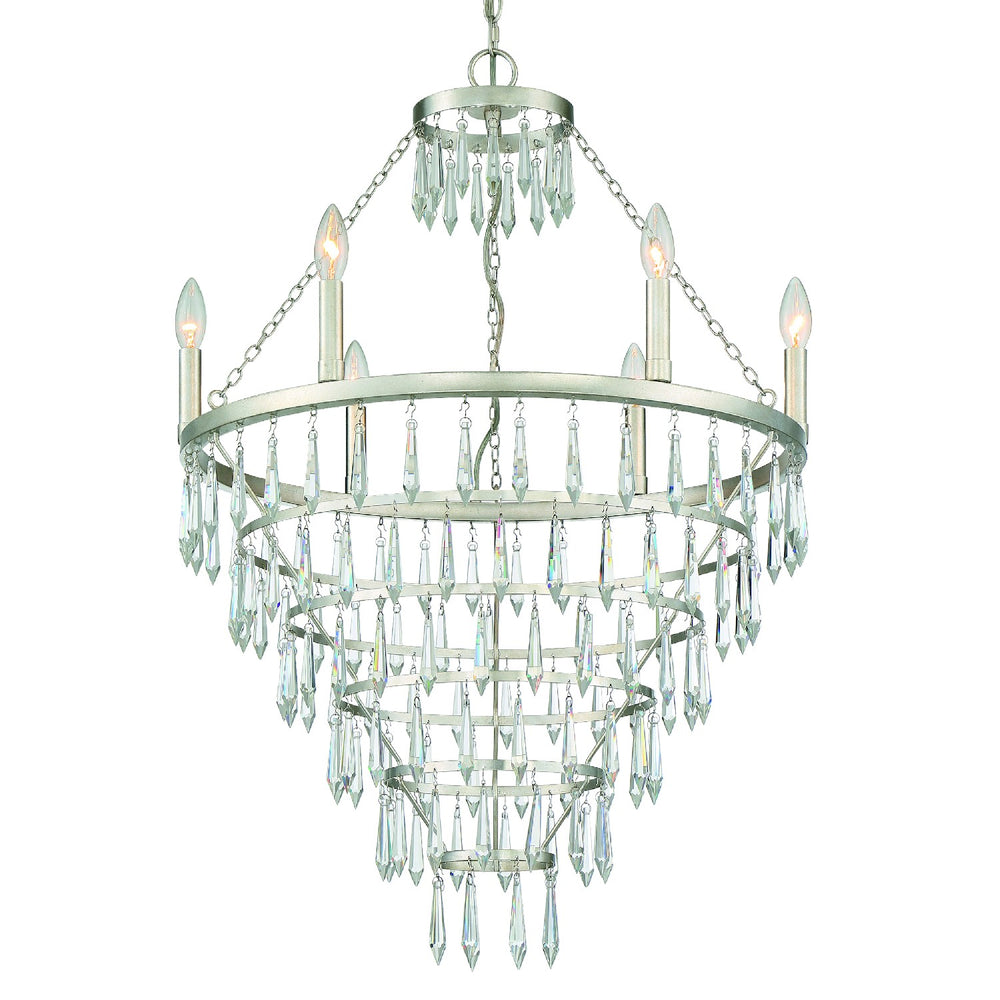 Crystorama - Six Light Chandelier - Lucille - Antique Silver- Union Lighting Luminaires Decor