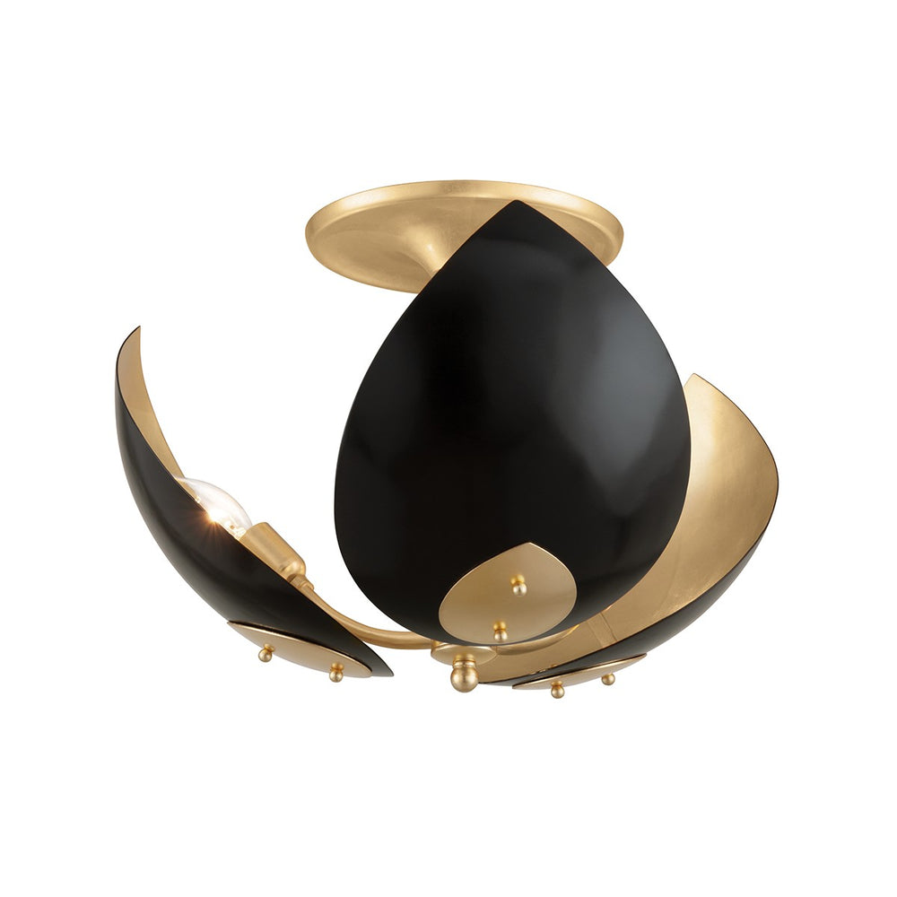Hudson Valley Canada - Three Light Semi Flush Mount - Lotus - Gold Leaf/Black- Union Lighting Luminaires Decor