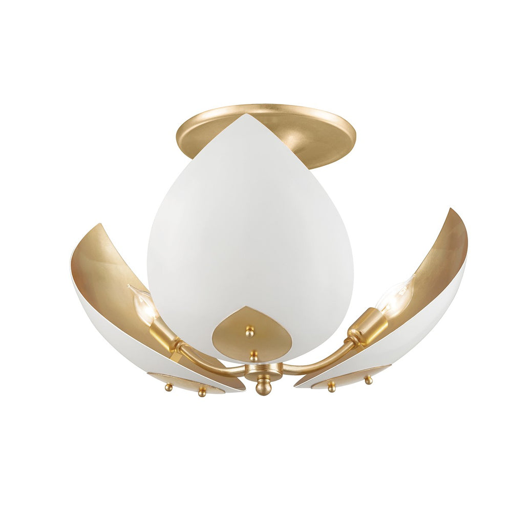 Hudson Valley Canada - Three Light Semi Flush Mount - Lotus - Gold Leaf/White- Union Lighting Luminaires Decor
