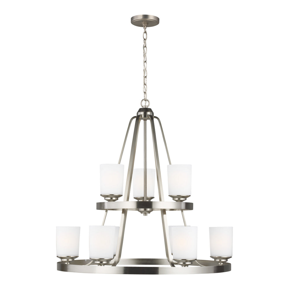 Generation Lighting Canada - Nine Light Chandelier - Kemal - Brushed Nickel- Union Lighting Luminaires Decor