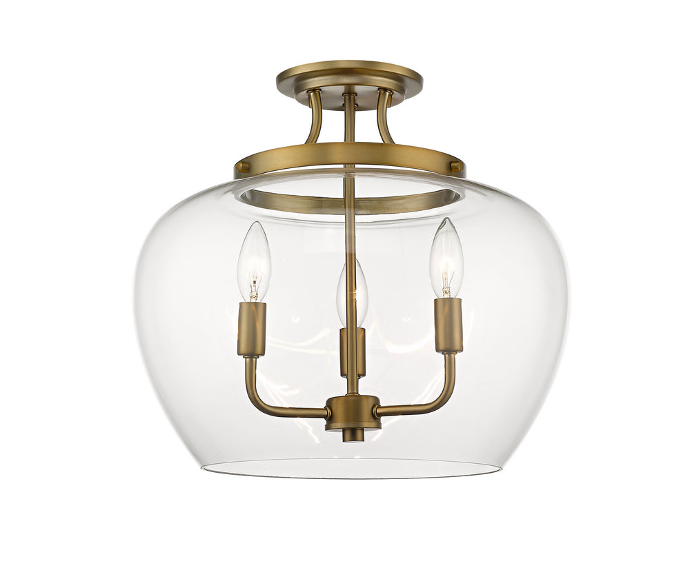 Z-Lite Canada - Three Light Semi Flush Mount - Joliet - Olde Brass- Union Lighting Luminaires Decor