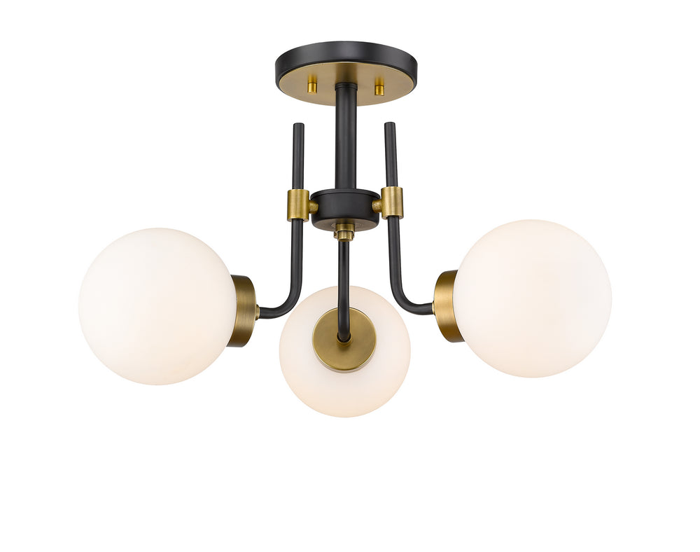 Z-Lite Canada - Three Light Semi Flush Mount - Parsons - Matte Black + Olde Brass- Union Lighting Luminaires Decor