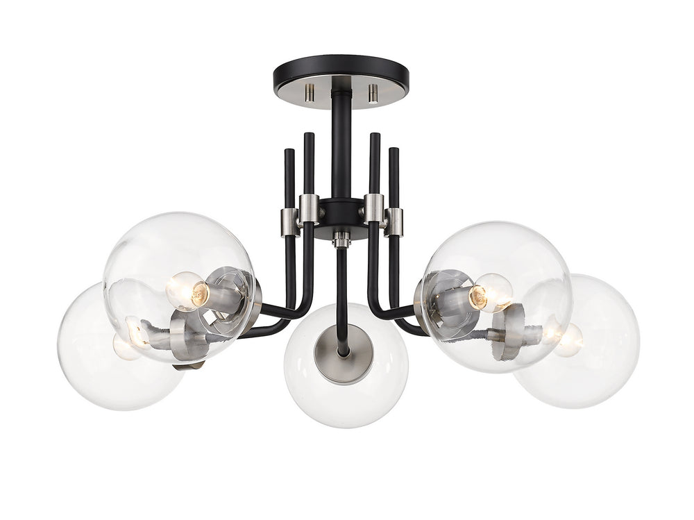 Z-Lite Canada - Five Light Semi Flush Mount - Parsons - Matte Black + Brushed Nickel- Union Lighting Luminaires Decor