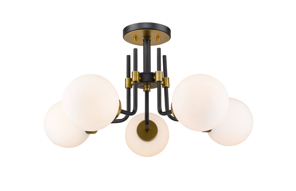 Z-Lite Canada - Five Light Semi Flush Mount - Parsons - Matte Black + Olde Brass- Union Lighting Luminaires Decor
