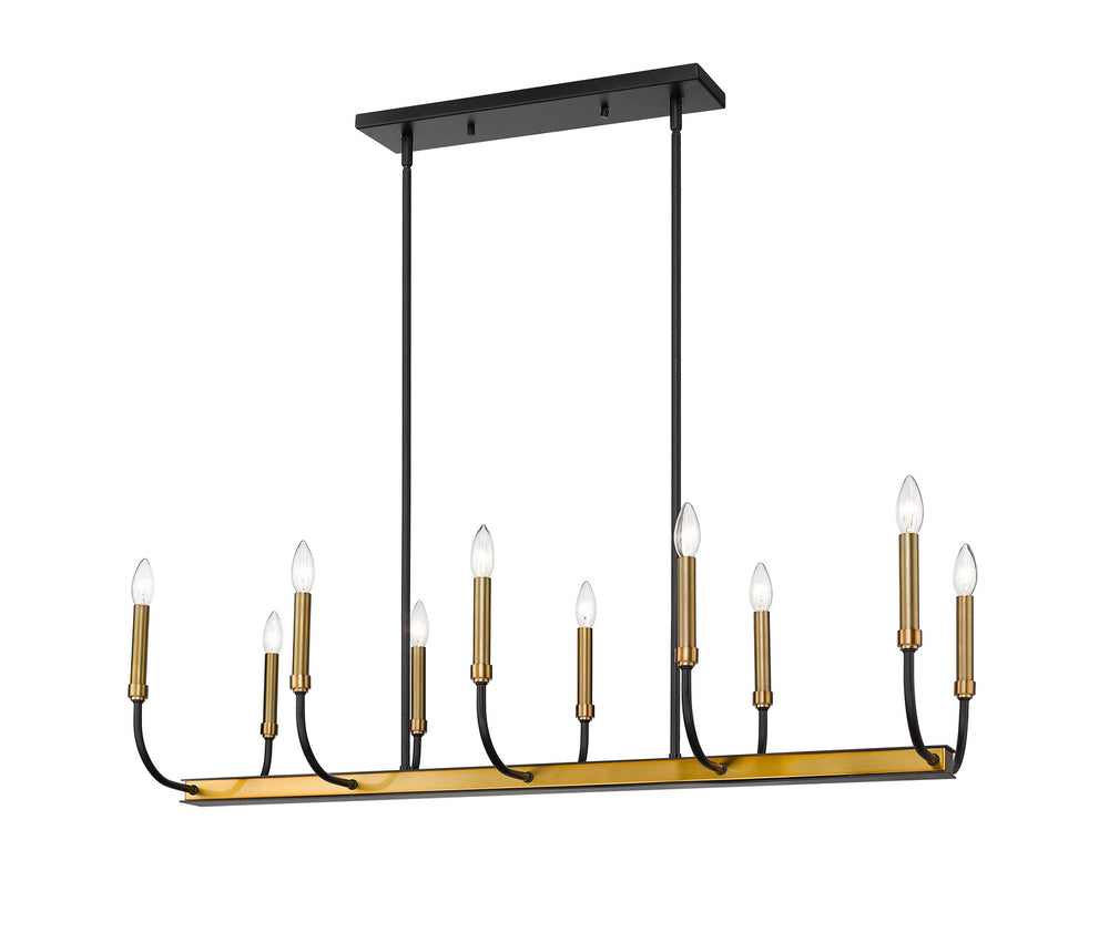 Z-Lite Canada - Ten Light Linear Chandelier - Haylie - Matte Black / Olde Brass- Union Lighting Luminaires Decor