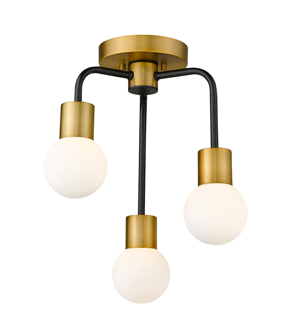 Z-Lite Canada - Three Light Semi Flush Mount - Neutra - Matte Black + Foundry Brass- Union Lighting Luminaires Decor