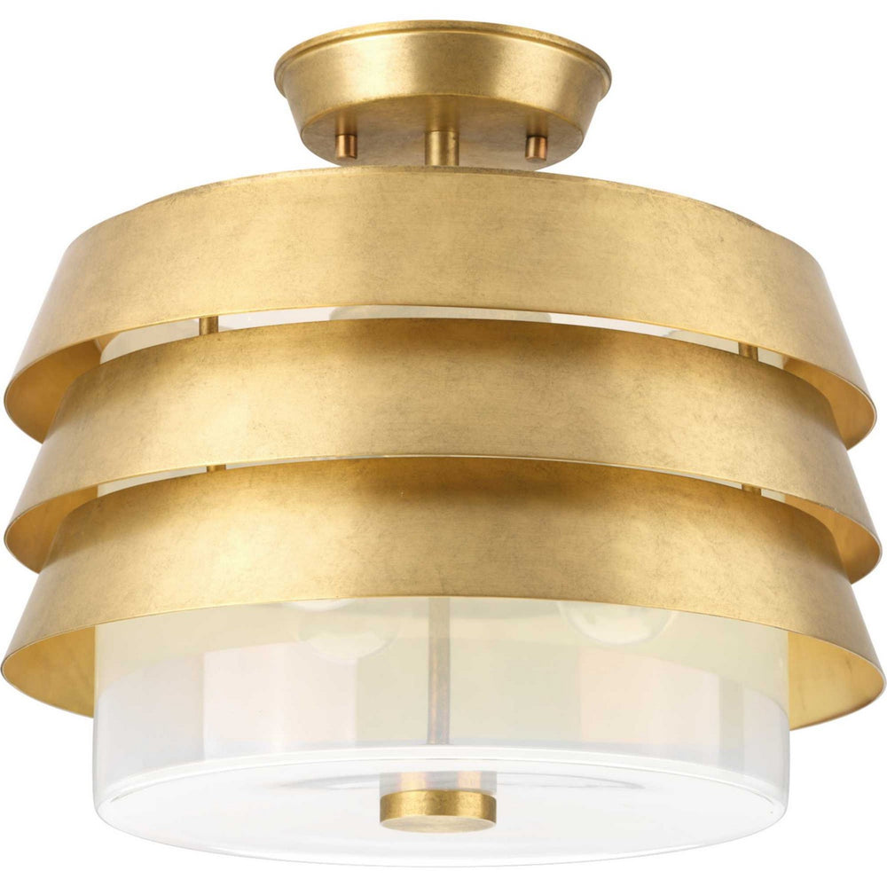 Progress Canada - Three Light Semi Flush Mount - Point Dume-Sandbar - Brushed Brass- Union Lighting Luminaires Decor