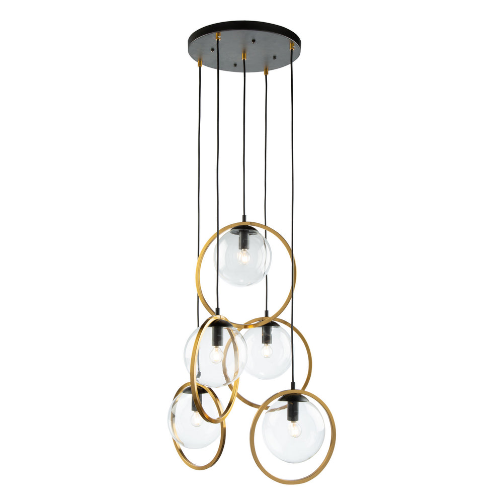 Artcraft Quebec - Five Light Pendant - Lugano - Black & Vintage Brass- Union Lighting Luminaires Decor