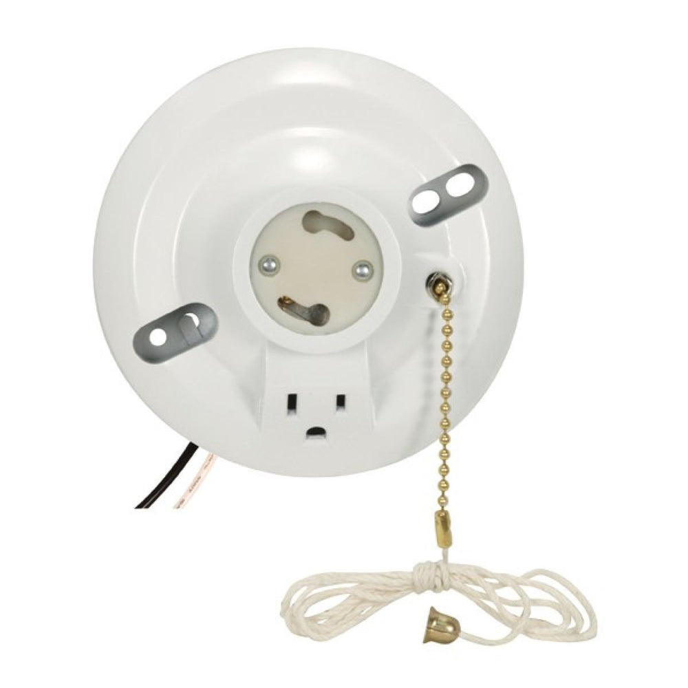Satco Canada - On-Off Pull Chain Ceiling Receptacle With Grounded Outlet - White- Union Lighting Luminaires Decor
