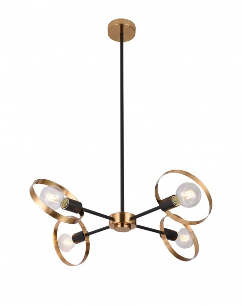 Bethel International Canada - Four Light Chandelier - Black & Brushed Brass- Union Lighting Luminaires Decor
