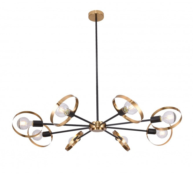 Bethel International Canada - Eight Light Chandelier - Black & Brushed Brass- Union Lighting Luminaires Decor