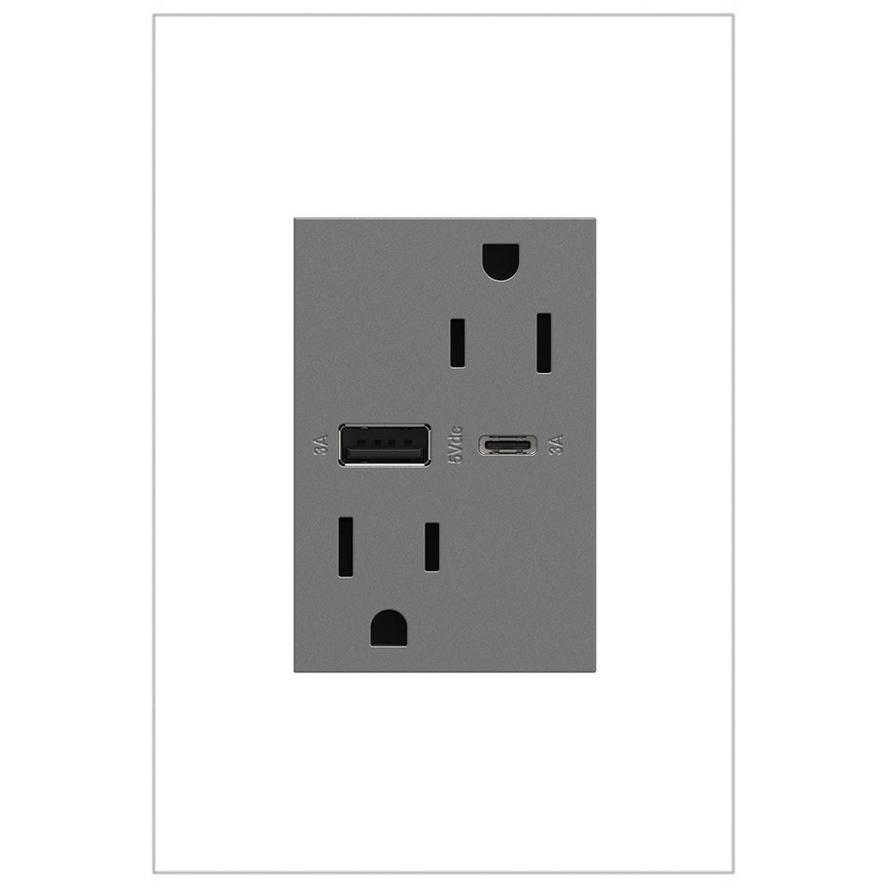Legrand Canada - 15A Tamper-Resistant Ultra-Fast USB Type-A/C Outlet - Outlets - Magnesium- Union Lighting Luminaires Decor