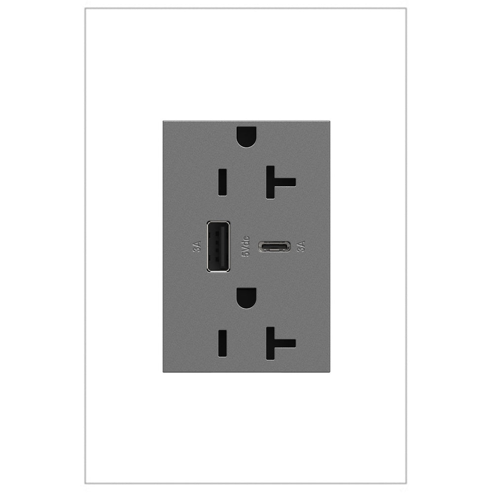 Legrand Canada - 20A Tamper-Resistant Ultra-Fast USB Type-A/C Outlet - Outlets - Magnesium- Union Lighting Luminaires Decor