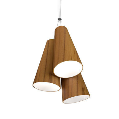 Accord Lighting - Three Light Pendant - Conical - Teak- Union Lighting Luminaires Decor
