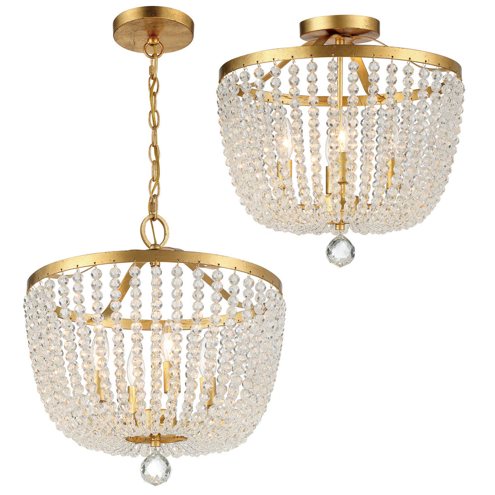 Crystorama - Four Light Semi Flush Mount - Rylee - Antique Gold- Union Lighting Luminaires Decor