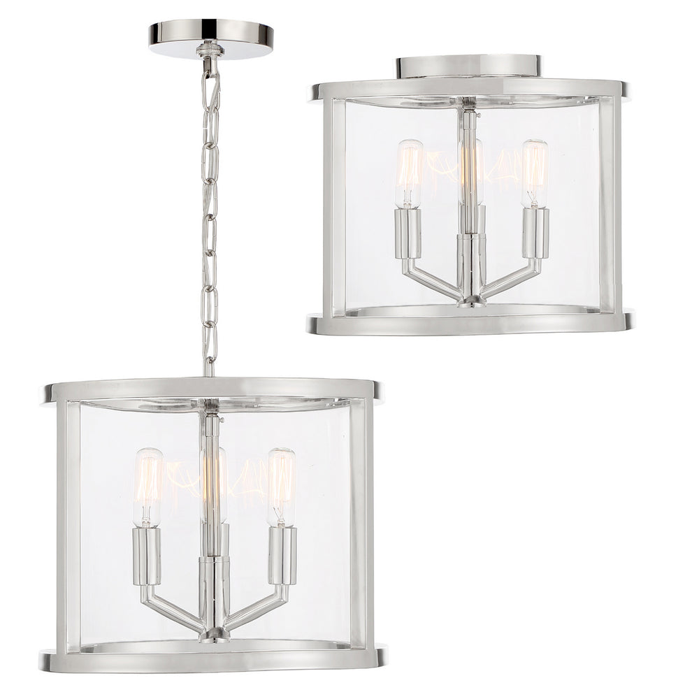Crystorama - Three Light Semi Flush Mount - Devon - Polished Nickel- Union Lighting Luminaires Decor