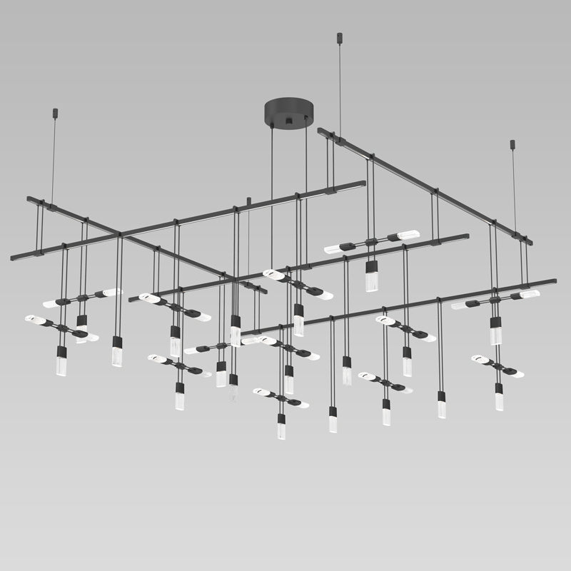 Sonneman - Six Light Pendant - Suspenders - Satin Black- Union Lighting Luminaires Decor