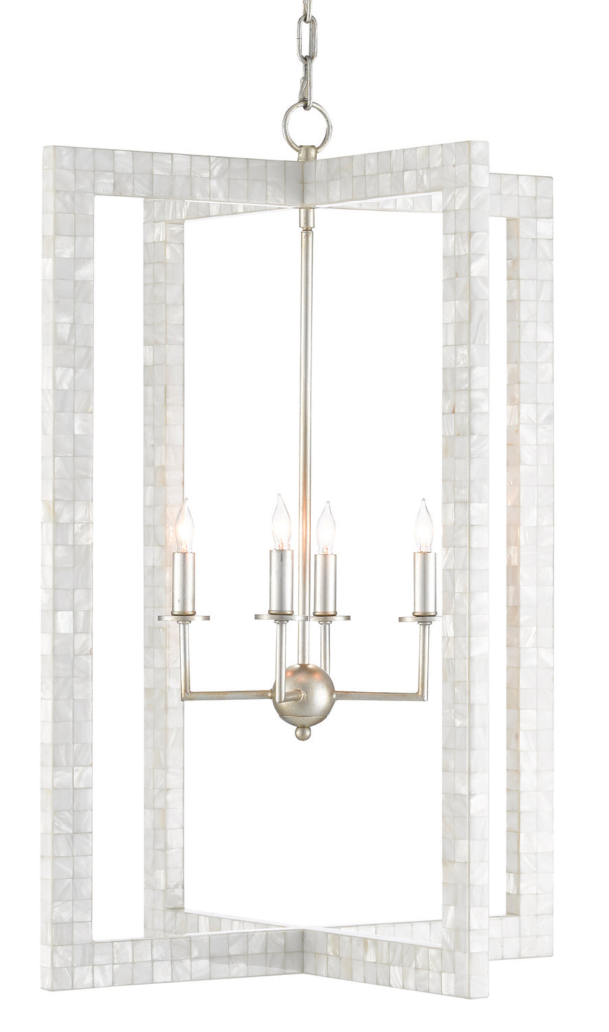 Currey and Company - Four Light Chandelier - Arietta Collection - Mother of Pearl/Contemporary Silver Leaf- Union Lighting Luminaires Decor