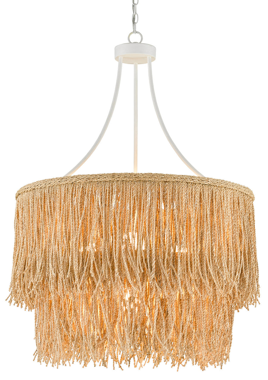 Currey and Company - Four Light Chandelier - Samoa - Gesso White/Natural Rope- Union Lighting Luminaires Decor