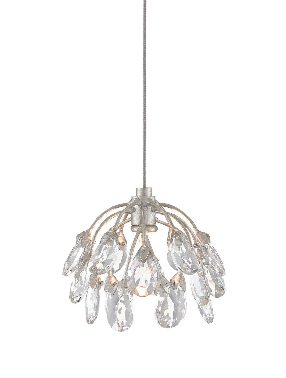 Currey and Company - One Light Pendant - Crystal Bud - Clear/Contemporary Silver Leaf/Silver- Union Lighting Luminaires Decor