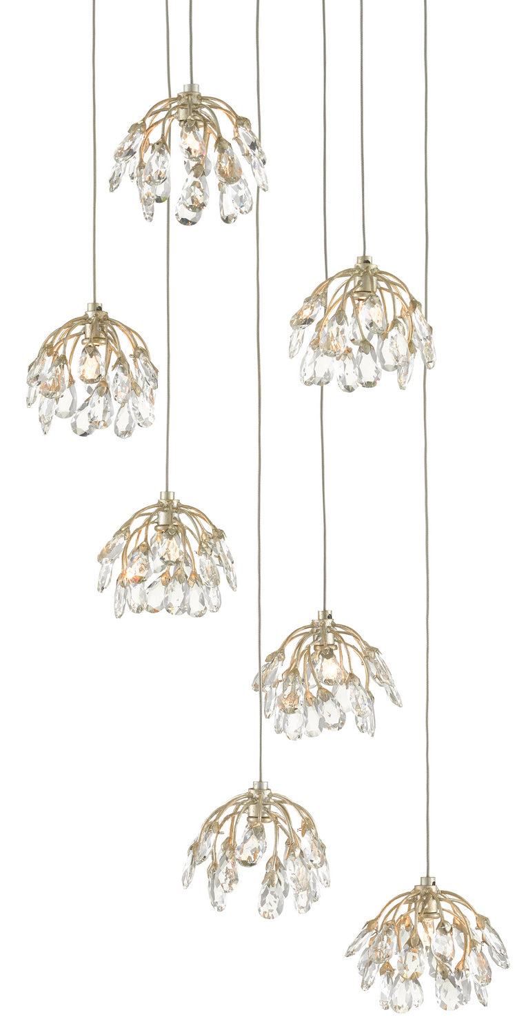 Currey and Company - Seven Light Pendant - Crystal Bud - Clear/Contemporary Silver Leaf/Silver- Union Lighting Luminaires Decor