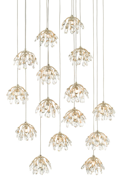 Currey and Company - 15 Light Pendant - Crystal Bud - Clear/Contemporary Silver Leaf/Silver- Union Lighting Luminaires Decor