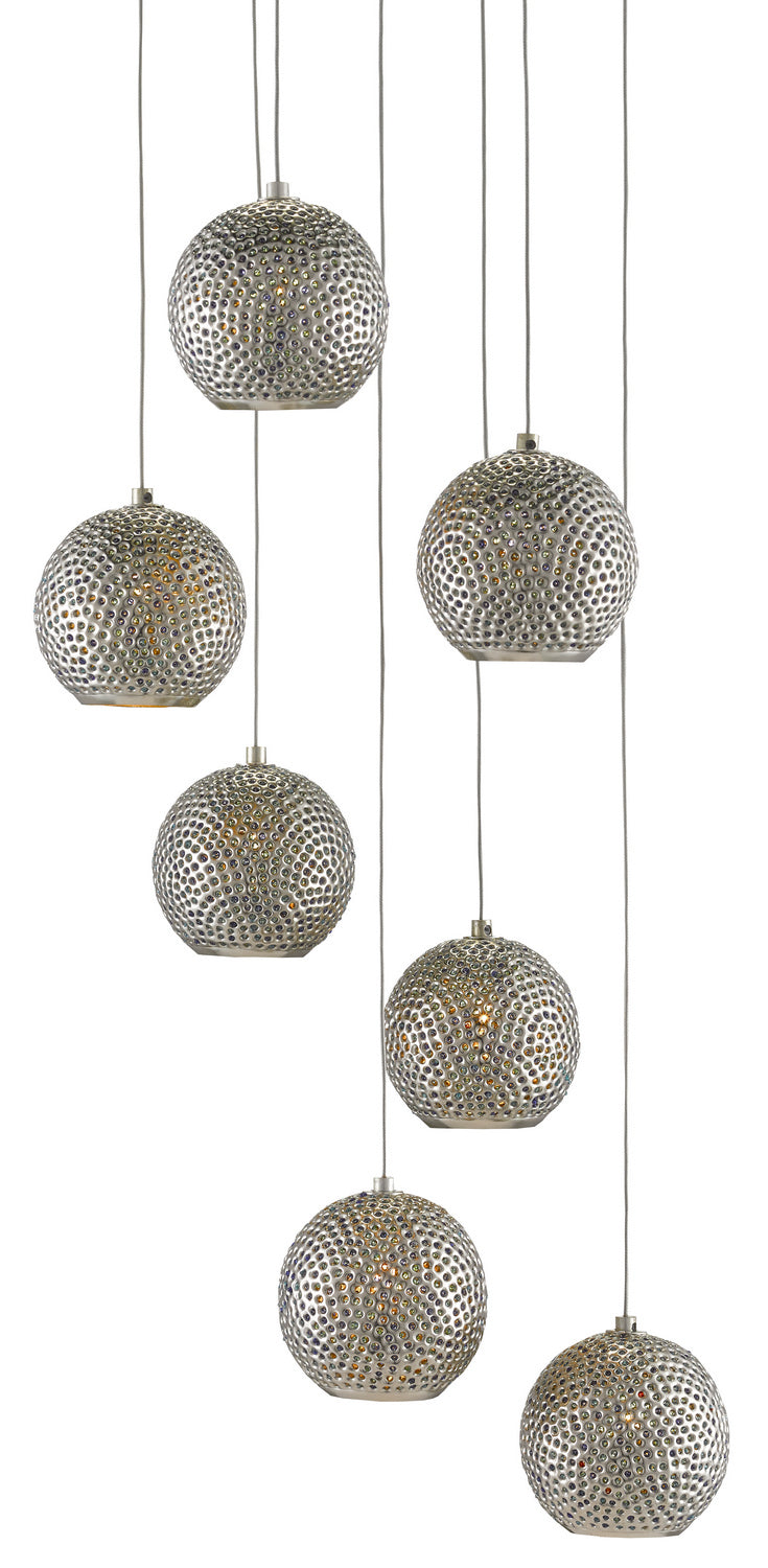 Currey and Company - Seven Light Pendant - Giro - Blue/Nickel/Silver- Union Lighting Luminaires Decor