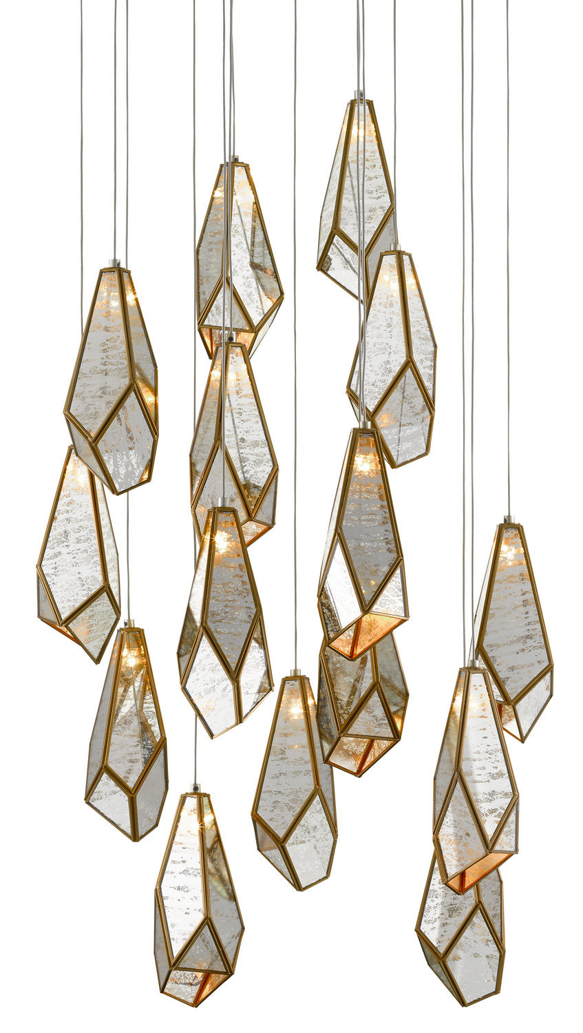 Currey and Company - 15 Light Pendant - Glace Collection - Raj Mirror/Antique Brass- Union Lighting Luminaires Decor