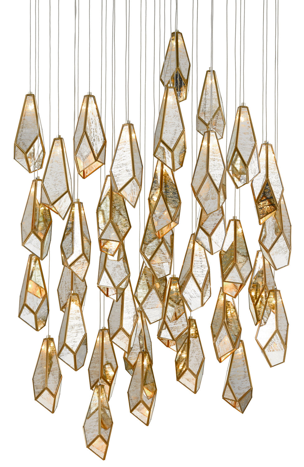 Currey and Company - 36 Light Pendant - Glace Collection - Raj Mirror/Antique Brass- Union Lighting Luminaires Decor
