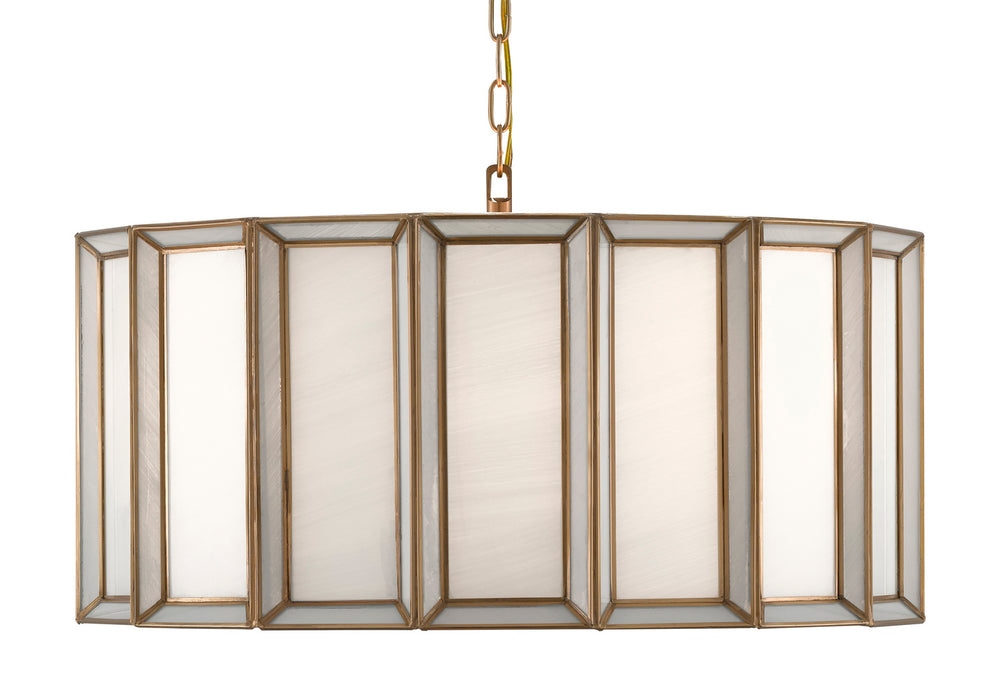 Currey and Company - Three Light Pendant - Daze Collection - Antique Brass/White- Union Lighting Luminaires Decor
