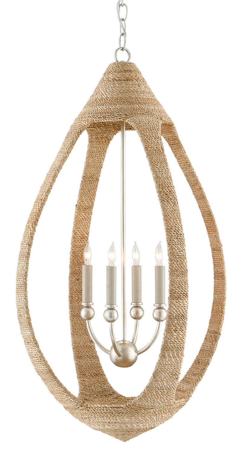 Currey and Company - Four Light Chandelier - Menorca - Natural/Contemporary Silver Leaf/Smokewood- Union Lighting Luminaires Decor