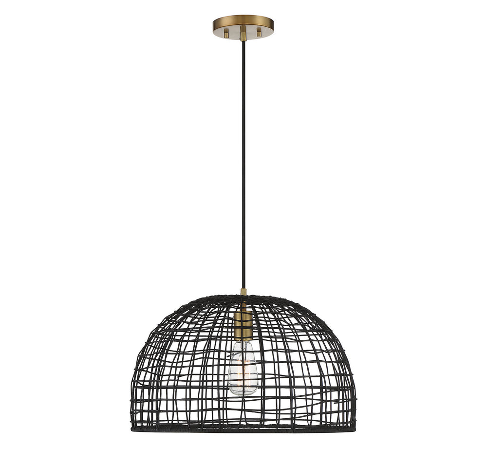 Meridian - One Light Pendant - Black with Natural Brass Accents- Union Lighting Luminaires Decor