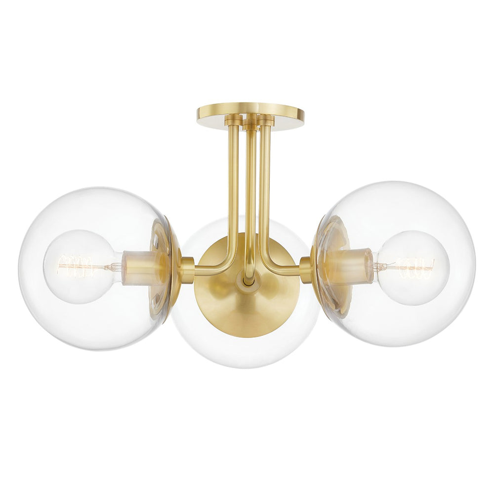 Mitzi Canada - Three Light Semi Flush Mount - Meadow - Aged Brass- Union Lighting Luminaires Decor