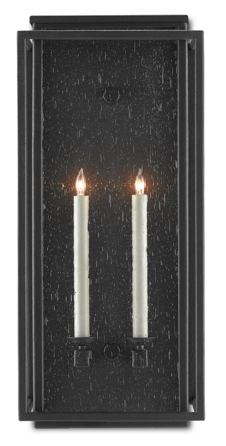 Currey and Company - Two Light Outdoor Wall Sconce - Wright - Midnight Black/Clear Seeded- Union Lighting Luminaires Decor
