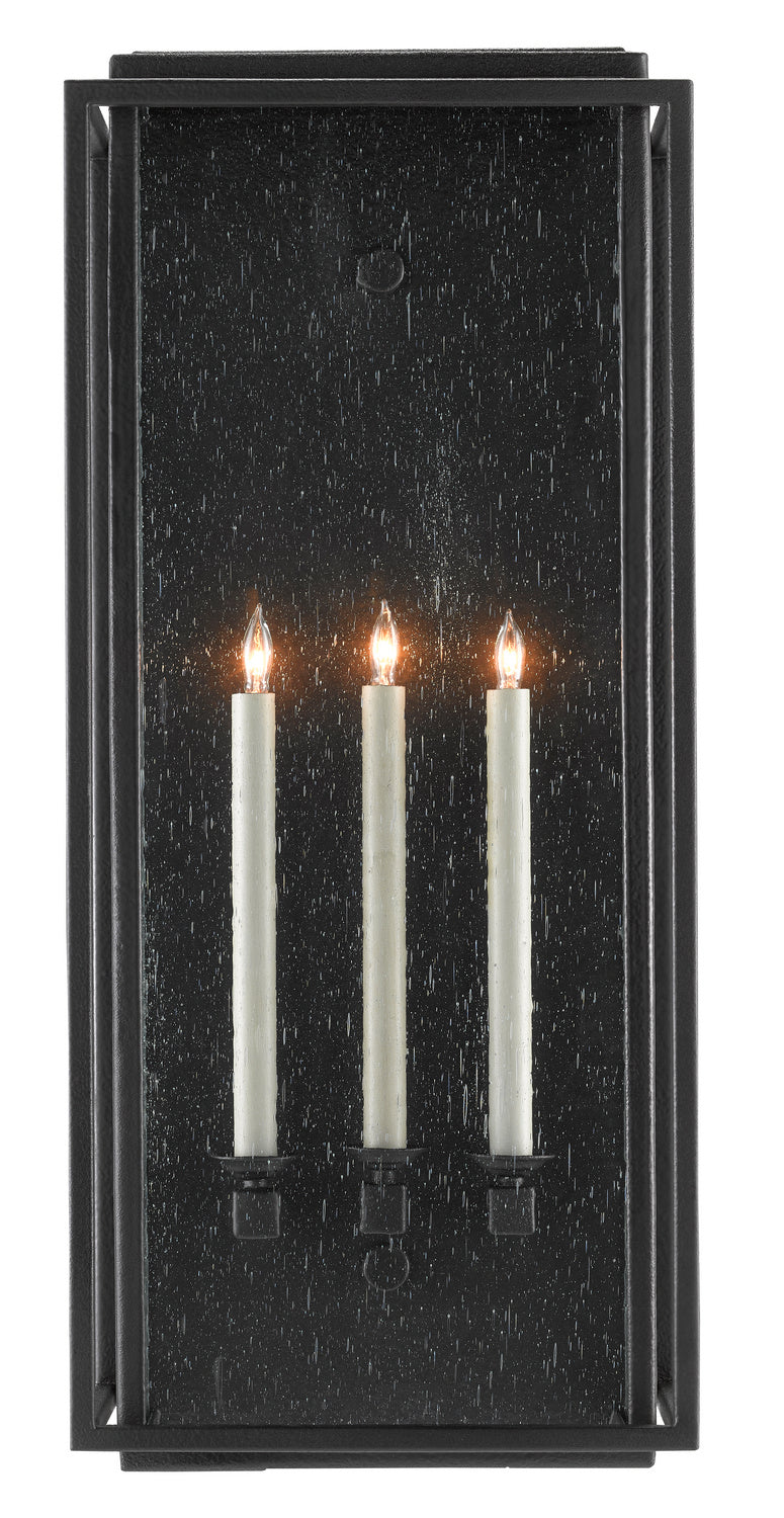 Currey and Company - Three Light Outdoor Wall Sconce - Wright - Midnight Black/Clear Seeded- Union Lighting Luminaires Decor