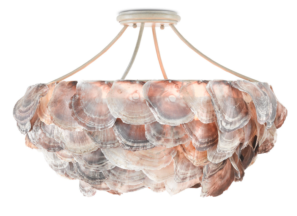 Currey and Company - Six Light Chandelier - Seahouse Semi-Flush Mount - Smokewood/Natural Shell- Union Lighting Luminaires Decor