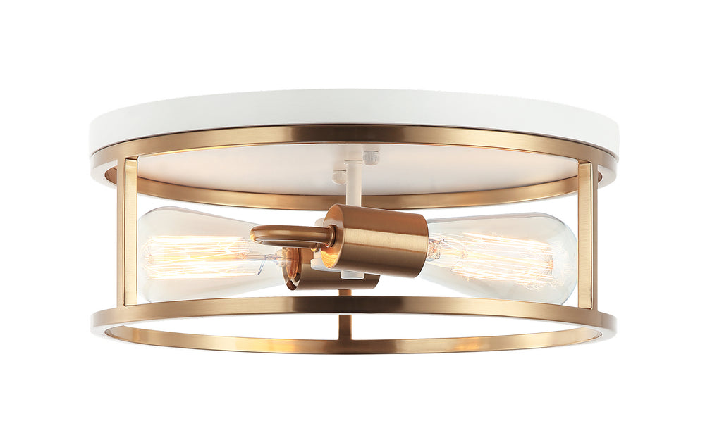 Matteo Canada - Two Light Flush Mount - Clarke - White + Aged Gold Brass- Union Lighting Luminaires Decor