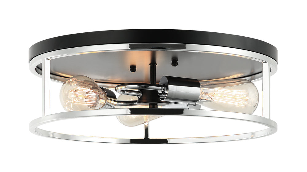 Matteo Canada - Three Light Flush Mount - Clarke - Black + Chrome- Union Lighting Luminaires Decor