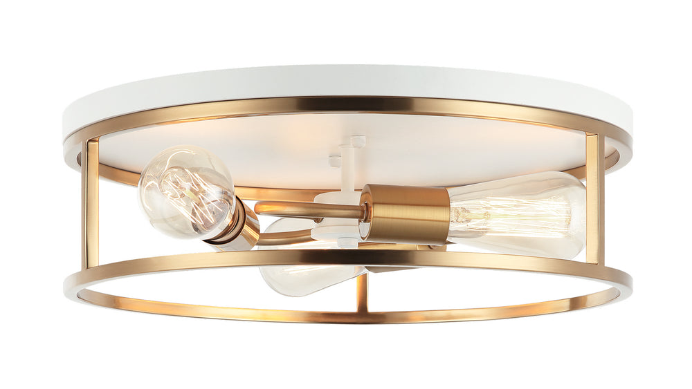 Matteo Canada - Three Light Flush Mount - Clarke - White + Aged Gold Brass- Union Lighting Luminaires Decor