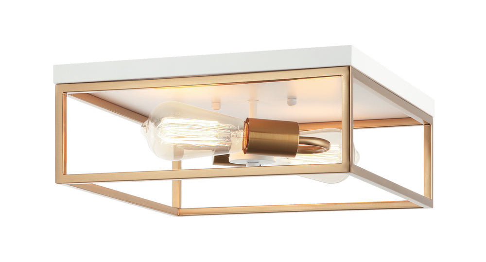 Matteo Canada - Two Light Flush Mount - Clarke - White + Aged Gold Brass- Union Lighting Luminaires Decor